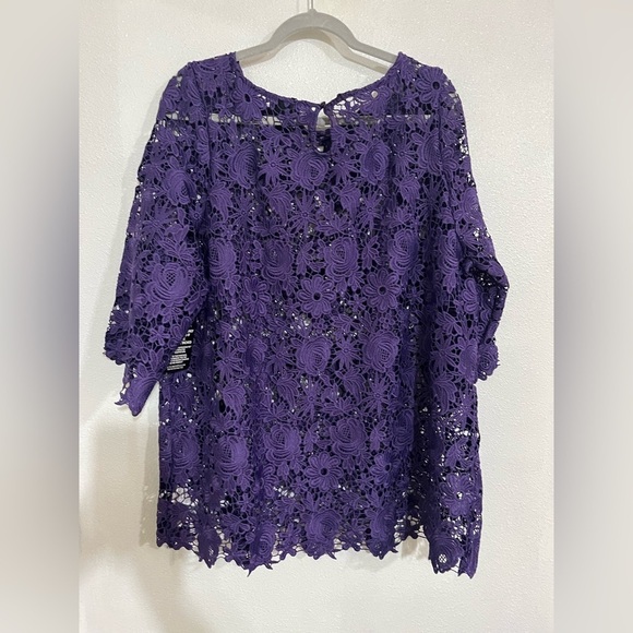 June + Vie lace embroidered purple top 20W NWT 3/4 sleeve - Picture 2 of 3